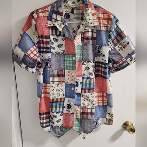 Kenneth Mitchell Women's Printed Patchwork Short Sleeve Shirt, Size L